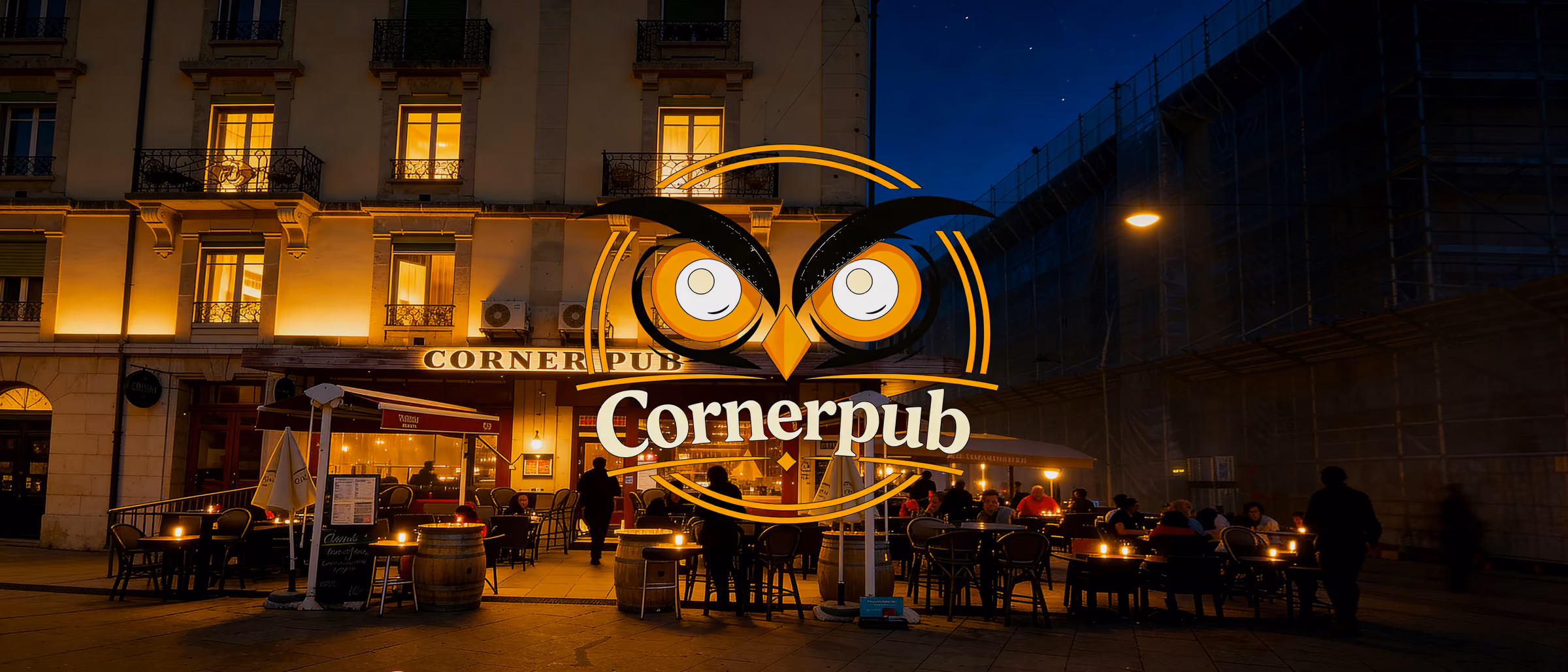 La terrasse du Corner Pub, Place de la Navigation, un soir à Genève